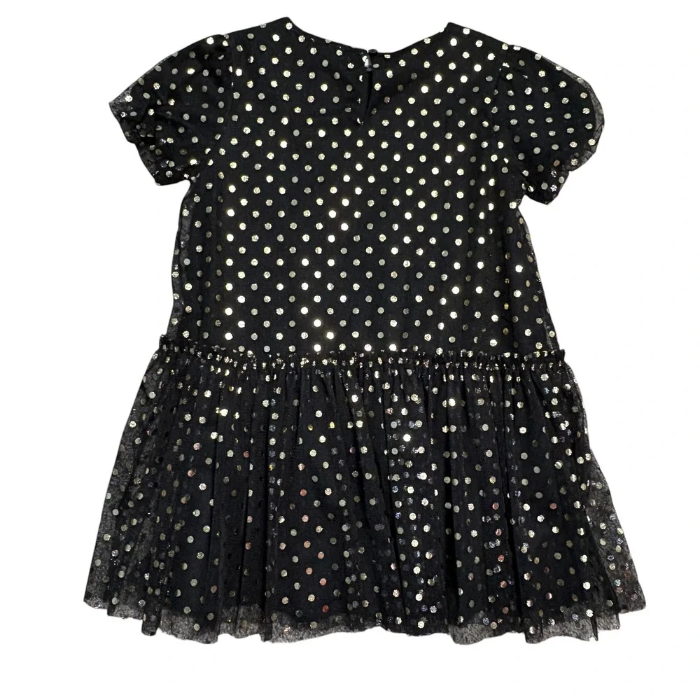 Crewcuts Dress Girl 7 NWT Black Gold Polka Dot Tulle Short Sleeve Holiday Party
